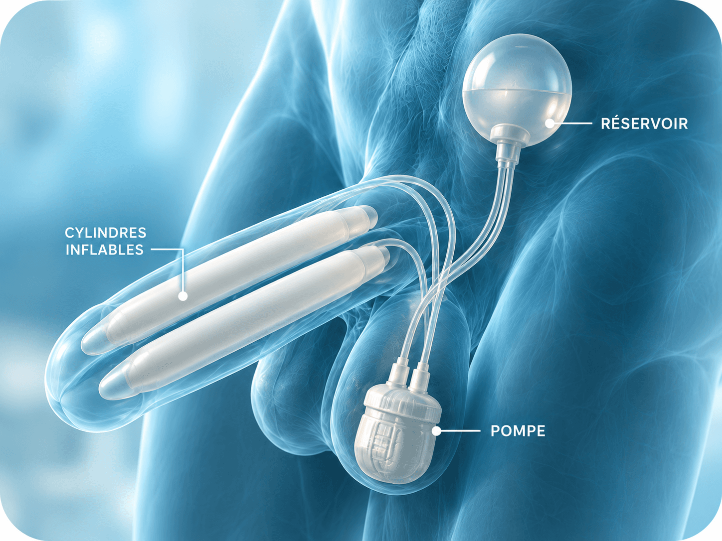 Implant pénien en Turquie : prothèse pénienne gonflable 3 pièces avec cylindres, pompe et réservoir